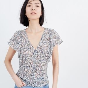 Madewell Carmelina Flutter-Sleeve Blouse Blossoming Vines Size 0